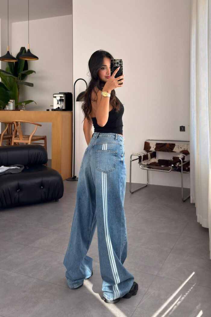 Beli İp Bağlamalı Wide Leg Jean - Görsel 4