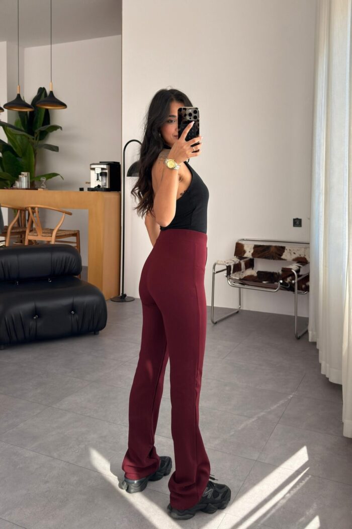 Jawed Krep Palazzo Pantolon Bordo - Görsel 4