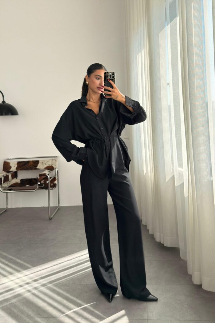 MK Beli Bağlamalı Pantolon Takım Siyah - Görsel 1