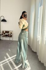 Beli İp Bağlamalı Wide Leg Mavi Jean - Görsel 4