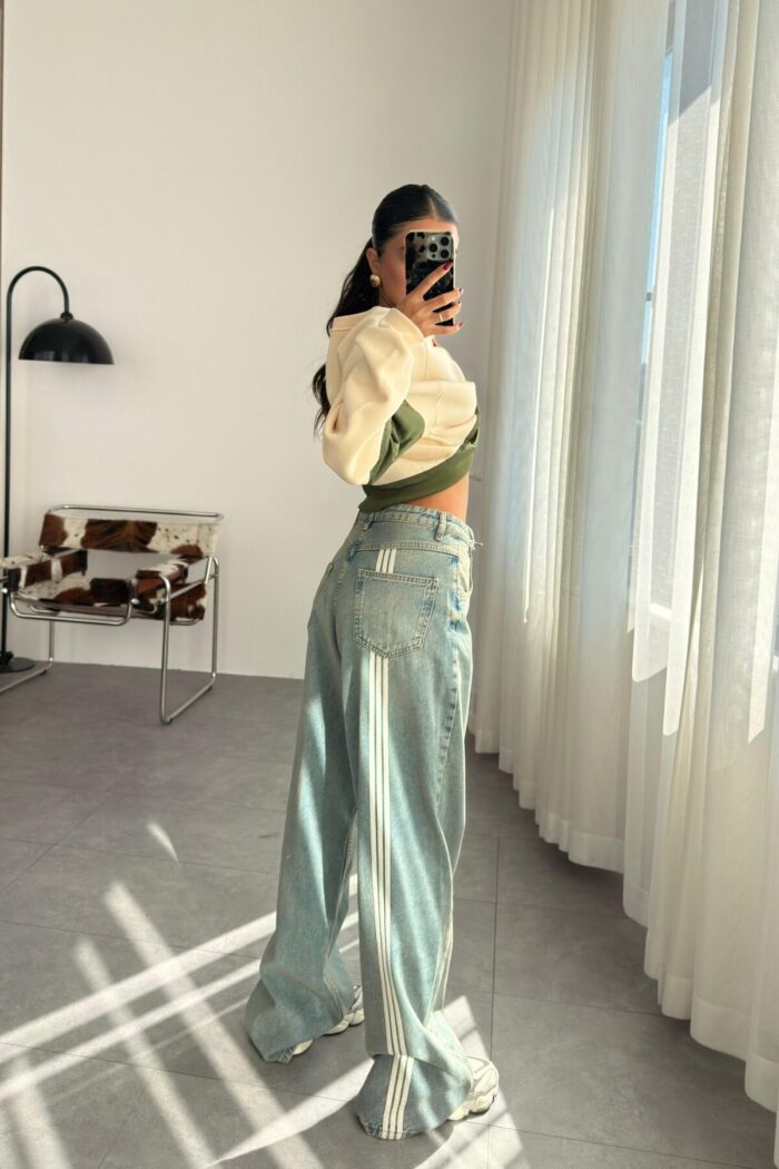 Beli İp Bağlamalı Wide Leg Mavi Jean - Görsel 4