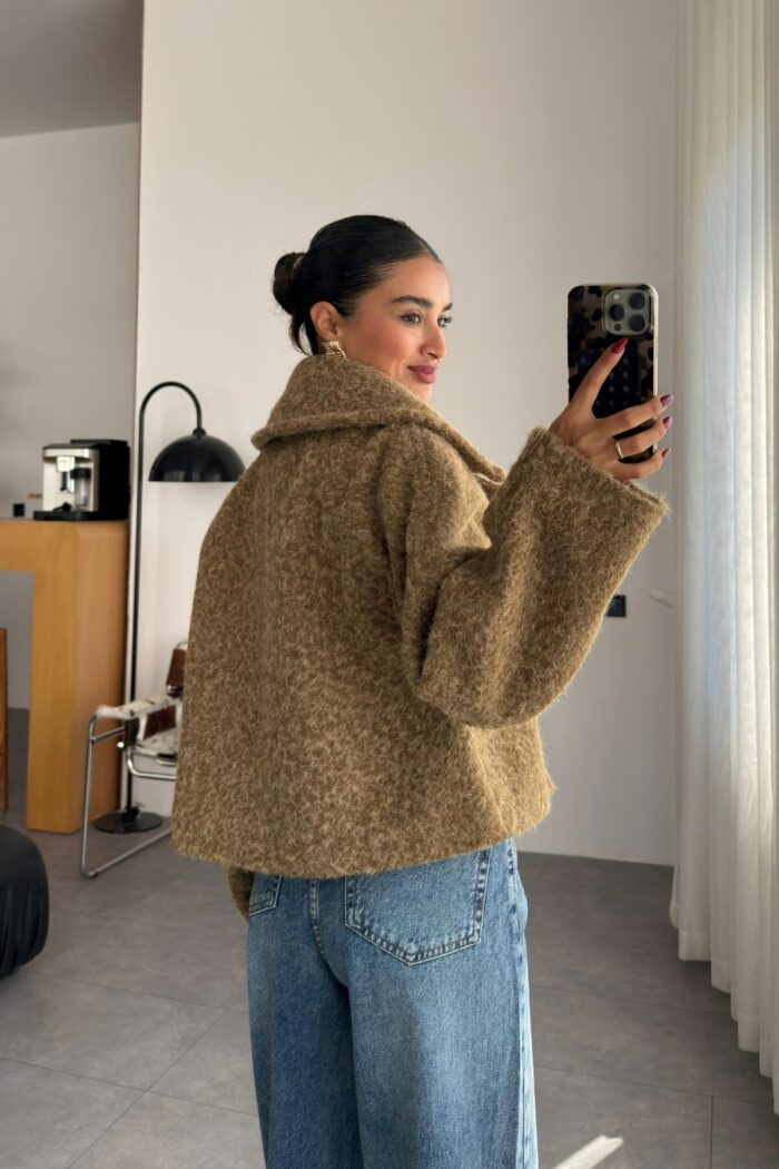 Winer Tek Düğmeli Kırçıllı Ceket Camel - Görsel 4