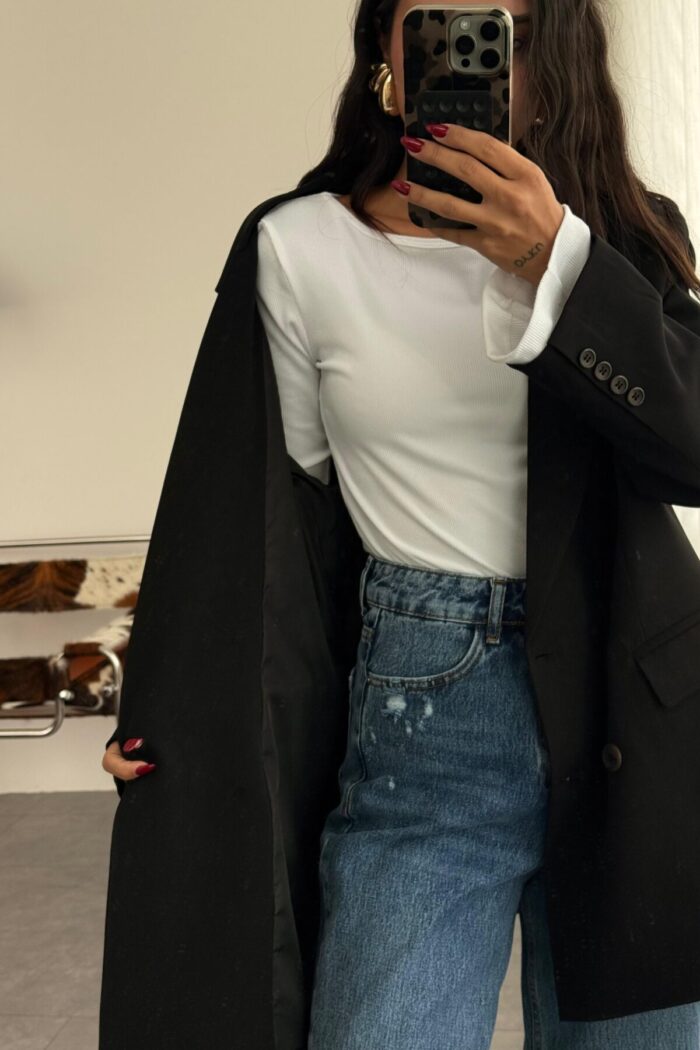 Frame dokulu Blazer Ceket Siyah - Görsel 2