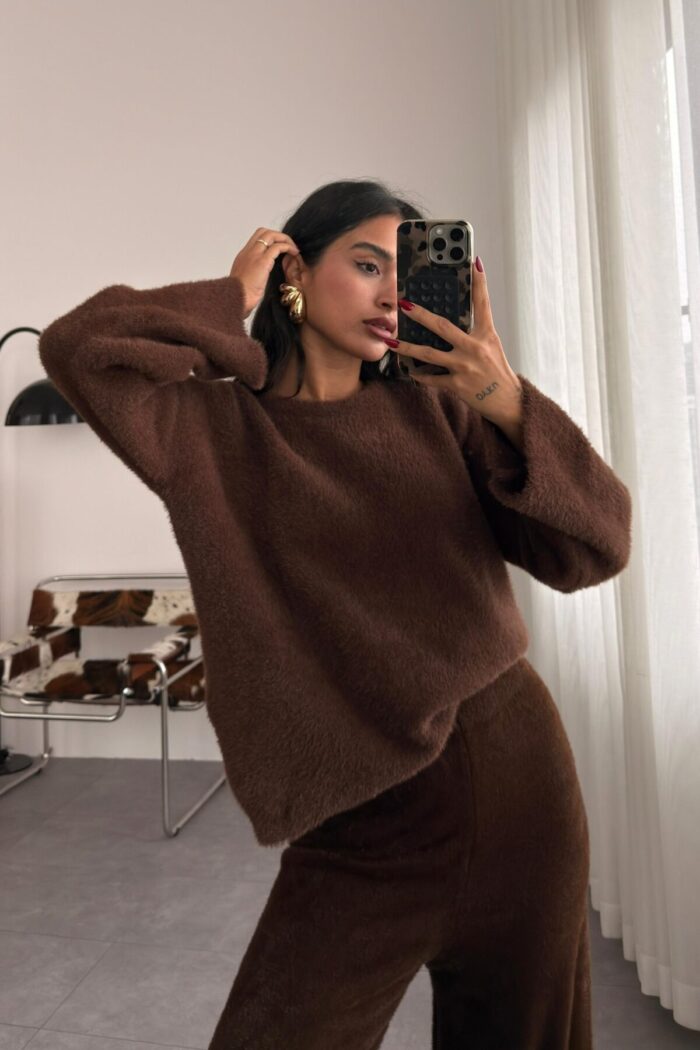 Yumuşak Dokulu Oversize Kazak Acı Kahve - Görsel 1