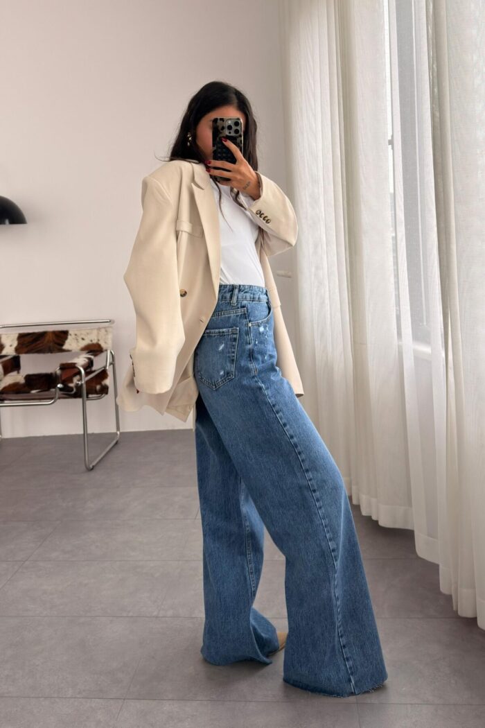 Soni Kesik Paçalı Dark Blue Jean - Görsel 3
