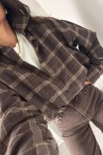 Ekose Oversize Oduncu Gömlek Kahverengi - Görsel 2