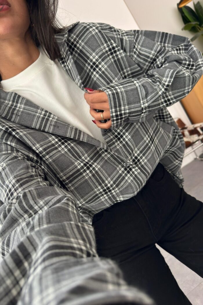 Ekose Oversize Oduncu Gömlek Antrasit - Görsel 3