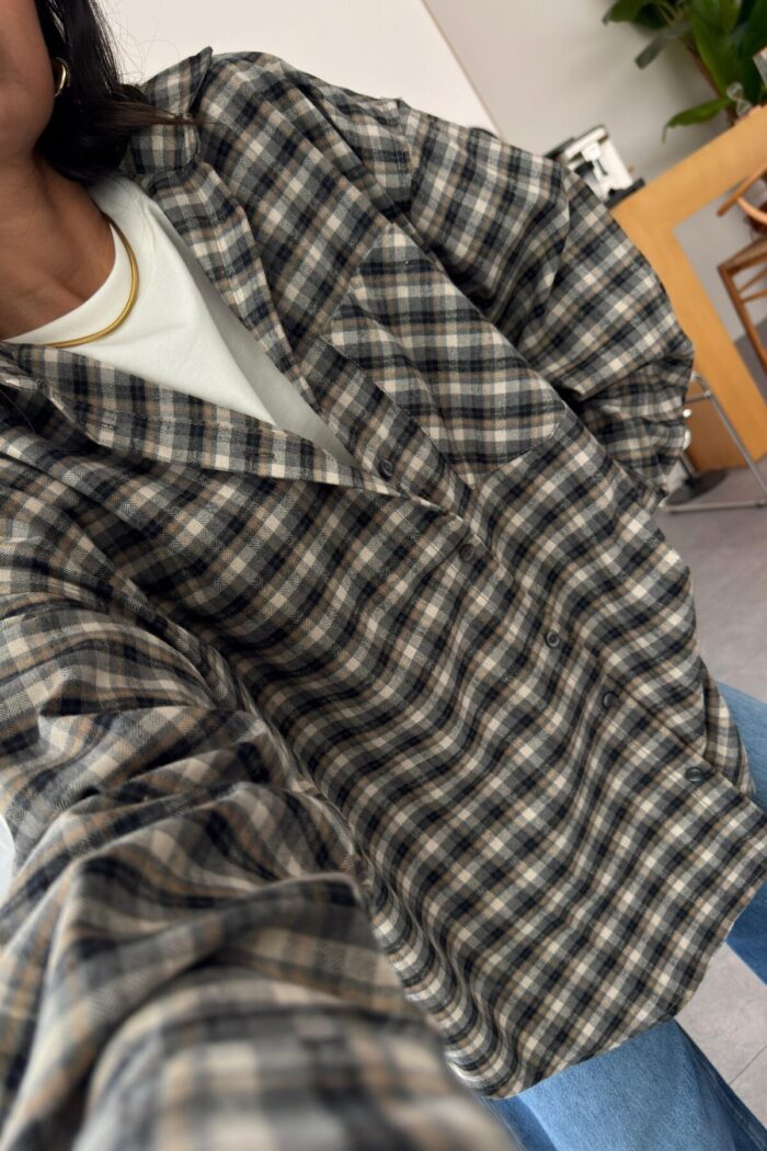 Ekose Oversize Oduncu Gömlek Gri - Görsel 3