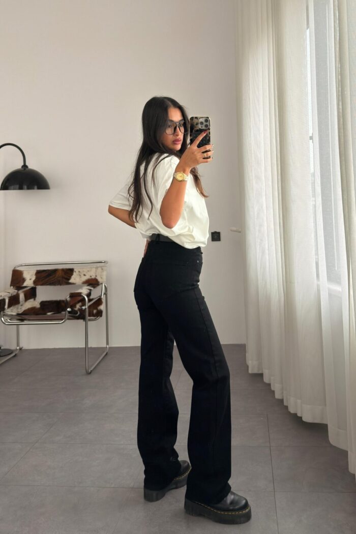 Biana Beli Kemerli Straight Siyah Jean - Görsel 4