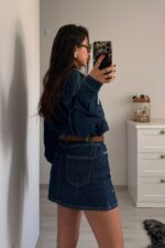 Taşlı Denim Gömlek Etek Takım - Görsel 4