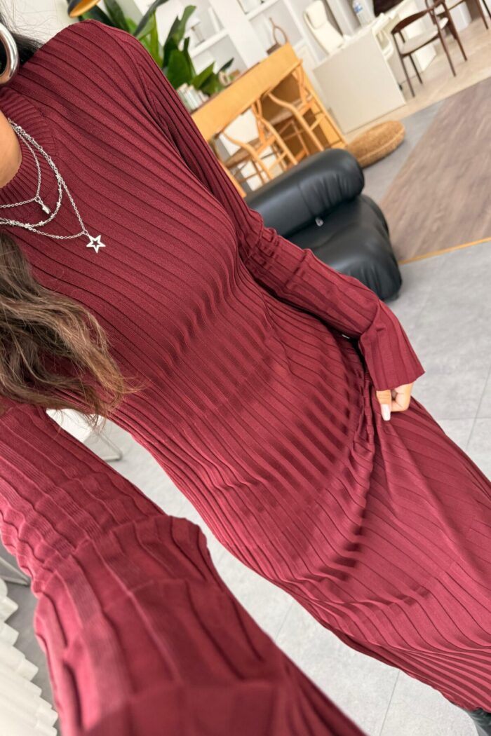 Premium Triko Elbise Vişne Çürüğü - Görsel 3