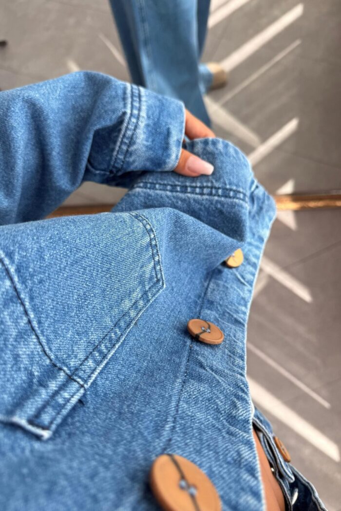 Womens Tek Cepli Denim Gömlek Ceket - Görsel 3