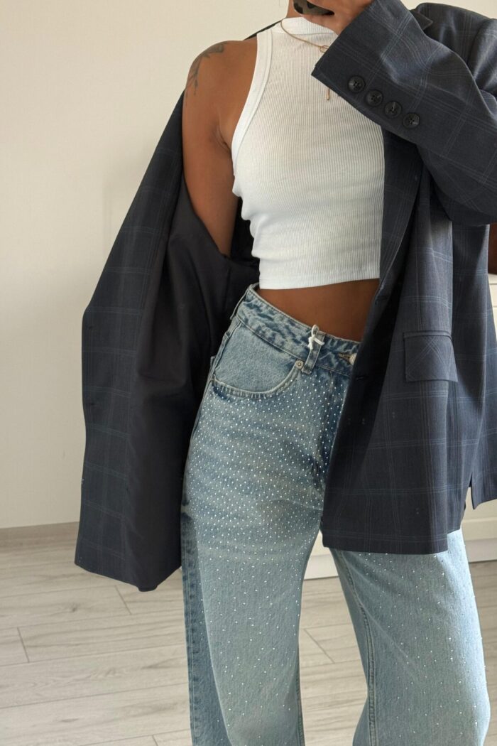 Ekose Oversize Blazer Ceket Lacivert - Görsel 3