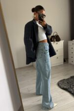 Önü Taşlı Wide Leg Açık Mavi Jean - Görsel 4