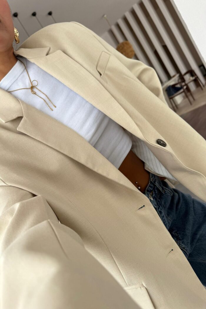 Poliviskon Blazer Ceket Taş - Görsel 3