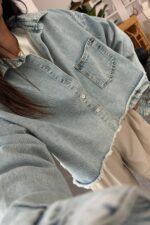 Retro Denim Crop Gömlek - Görsel 2