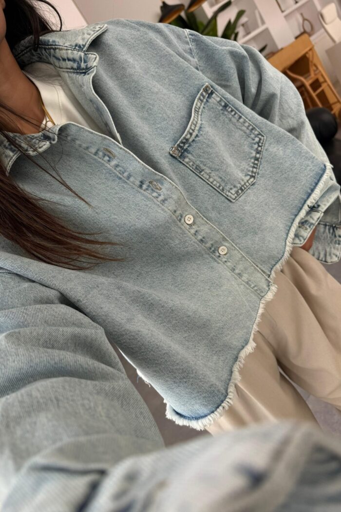 Retro Denim Crop Gömlek - Görsel 2