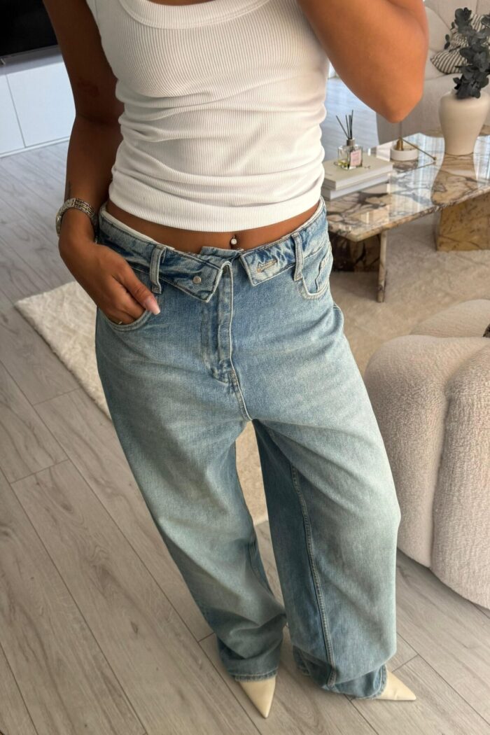 Beli Katlı Wide Leg Jean - Görsel 3