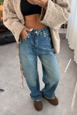 İnci Taşlı Dark Blue Jean - Görsel 2