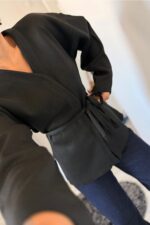 Naye Belden Oturtma Merserize Siyah Hırka - Görsel 2