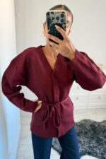 Naye Belden Oturtma Merserize Bordo Hırka - Görsel 2