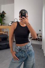 Miya Halter Yaka Crop Siyah