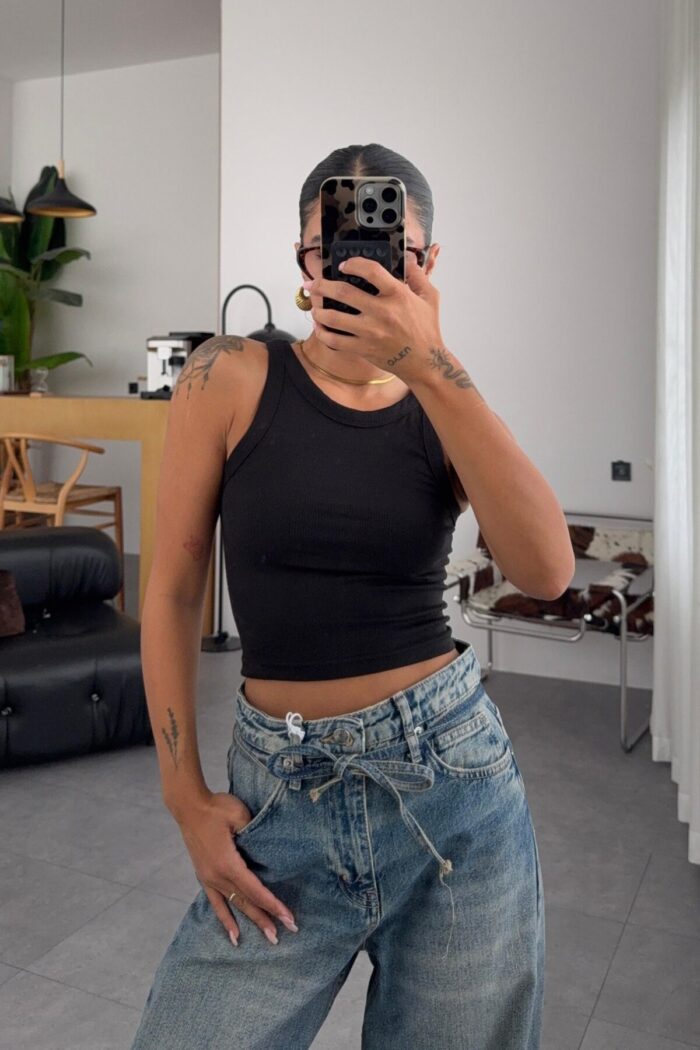 Miya Halter Yaka Crop Siyah - Görsel 1