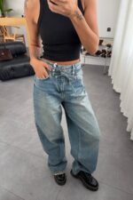 Luna Beli Bağlamalı Eskitme Wide Leg Jean - Görsel 2