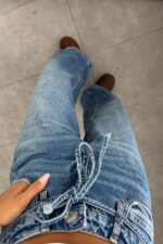 Luna Beli Bağlamalı Mavi Wide Leg Jean - Görsel 3