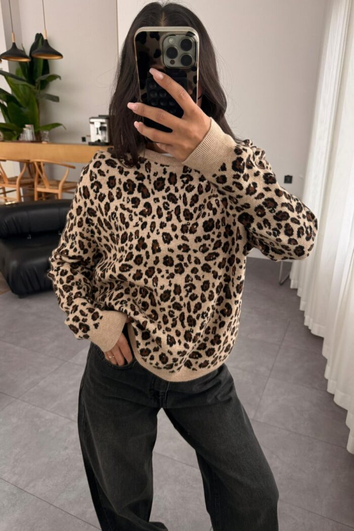 Leopar Desenli Oversize Kazak - Görsel 2