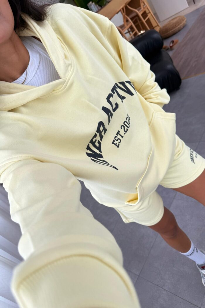 Kapşonlu Sweat Şort Takım Sarı - Görsel 3