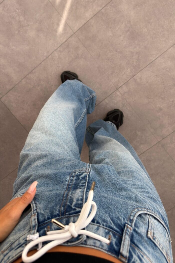 Beli İp Bağlamalı Wide Leg Jean - Görsel 3