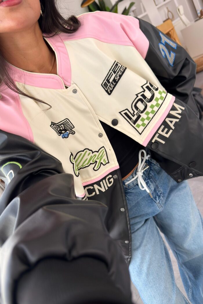 Racing Retro Pembe Ceket - Görsel 3