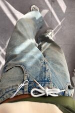 Beli İp Bağlamalı Wide Leg Mavi Jean - Görsel 3
