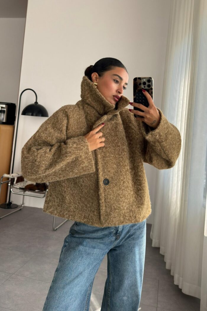 Winer Tek Düğmeli Kırçıllı Ceket Camel - Görsel 2