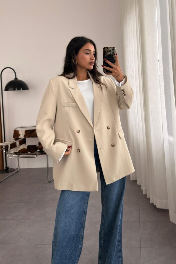 Frame dokulu Blazer Ceket Taş - Görsel 1