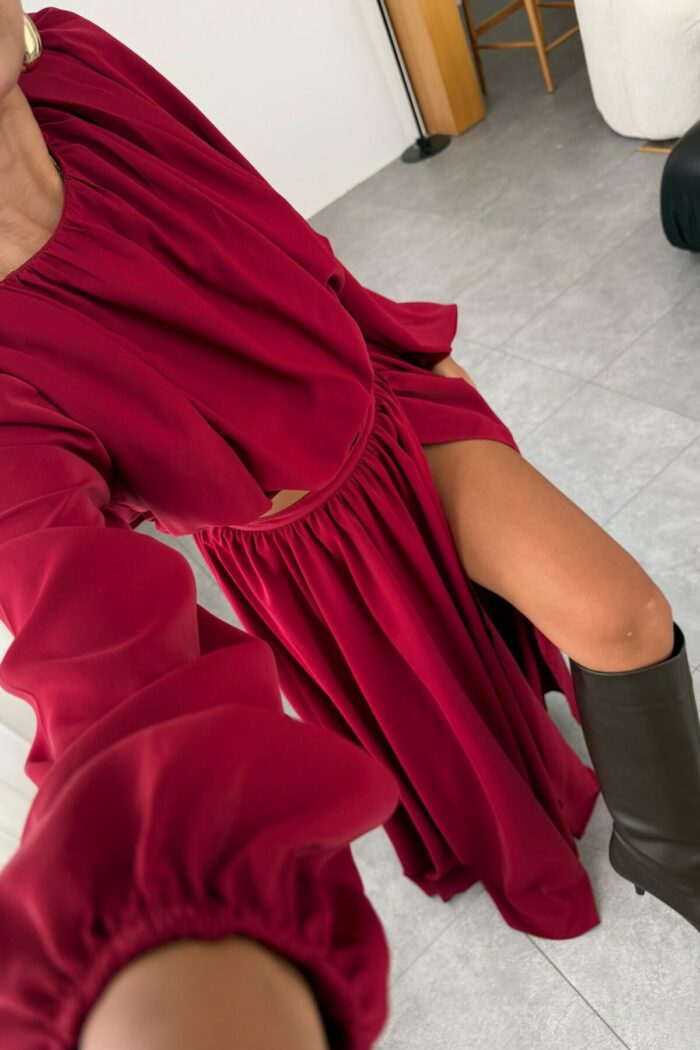 Vatkalı Etek Crop Takım Bordo - Görsel 3
