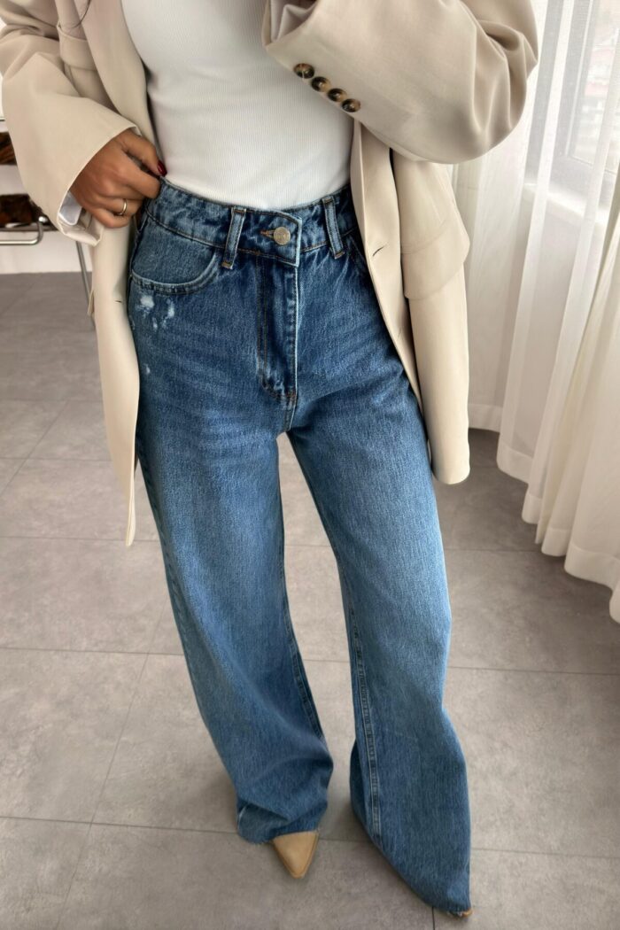 Soni Kesik Paçalı Dark Blue Jean - Görsel 2