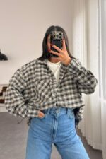 Ekose Oversize Oduncu Gömlek Gri - Görsel 2