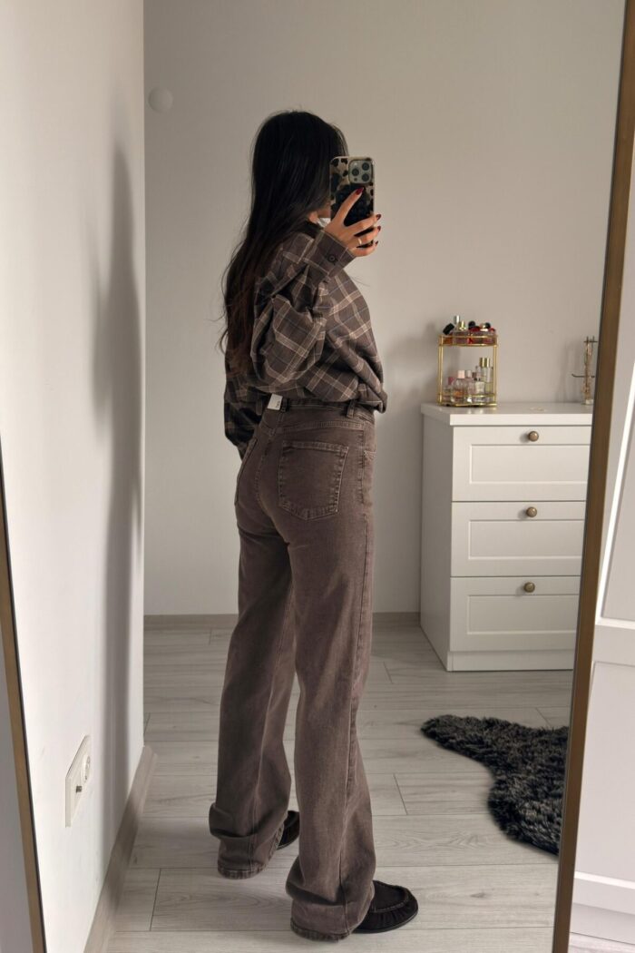 Diana Kahve Eskitme Wide Leg Jean - Görsel 4
