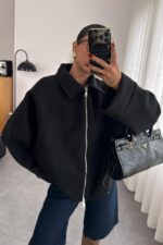 Vanessa Kaşe Bomber Ceket Siyah - Görsel 3