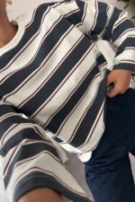 Uzun Kollu Çizgili Tişört Lacivert - Görsel 2