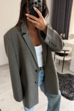 Ekose Oversize Blazer Ceket Füme - Görsel 2