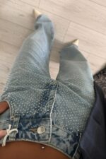 Önü Taşlı Wide Leg Açık Mavi Jean - Görsel 3