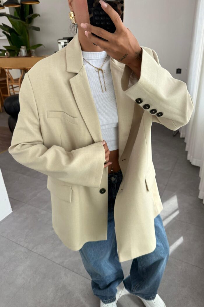 Poliviskon Blazer Ceket Taş - Görsel 2