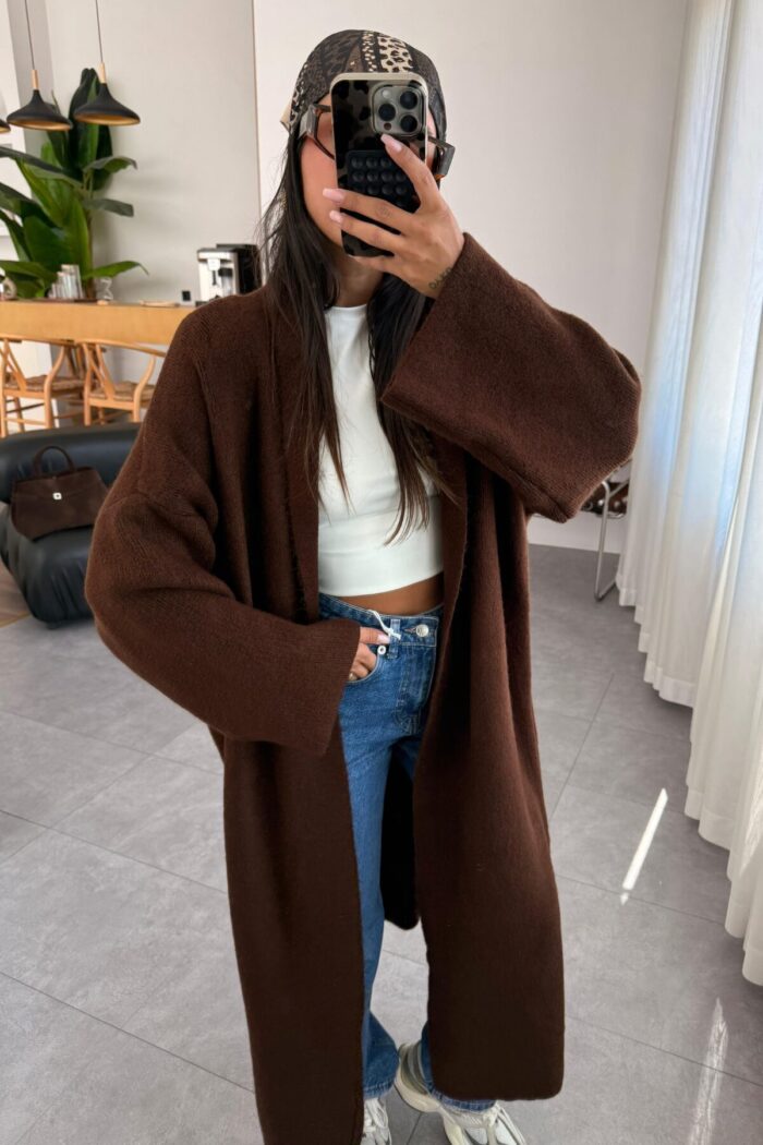 Winter Maxi Kaban Hırka Kahverengi - Görsel 2