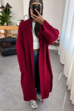 Winter Maxi Kaban Hırka Bordo - Görsel 2