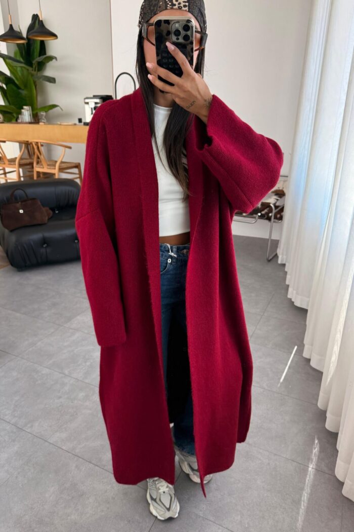 Winter Maxi Kaban Hırka Bordo - Görsel 2