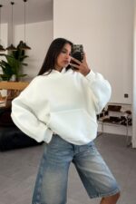Oversize Kapşonlu Sweat Beyaz