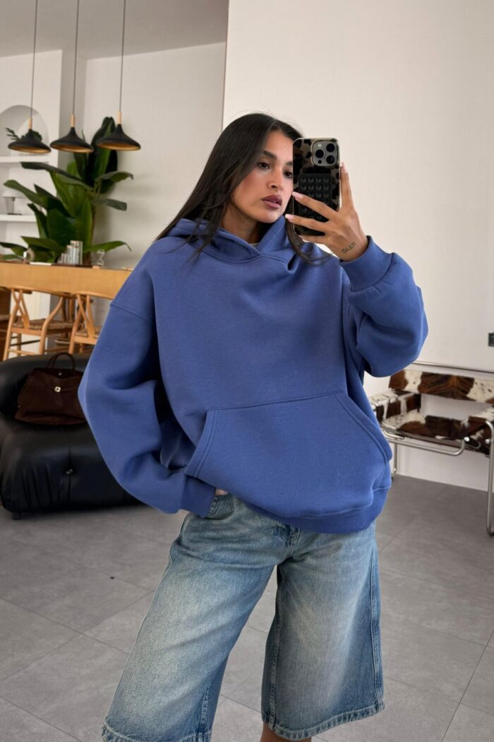 Oversize Kapşonlu Sweat Lacivert - Görsel 1
